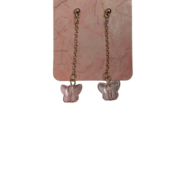 Pink butterfly Crystal earrings - Picture 3 of 4